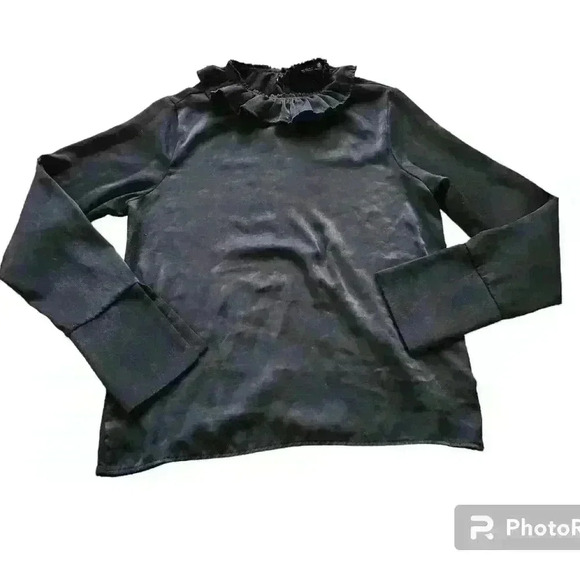 H&M Tops - ZARA W&B COLLECTION Ruffle Collar Black Long Sleeve Top Womens L